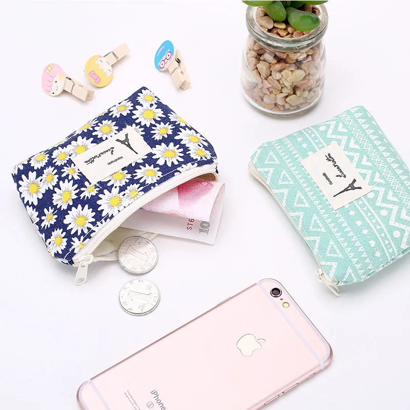 0376 Fabric Cotton Linen Hipster Purse Retro Pastoral Style Women's Coin Bag Earphone Bag Clutch Bag