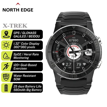 NORTH EDGE 남성용 스포츠 스마트 워치, GPS 심박수 SpO2 VO2max 스트레스 120 스포츠 모드 나침반 시계, 안드로이드 IOS용