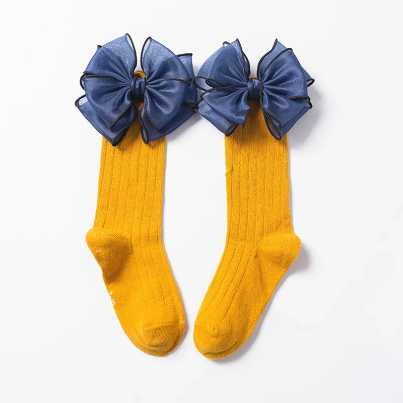 Модные носки для новорожденных и детей с банты для маленьких девочек гольфы из хлопка для малышей ярких цветов, одна пара - Цвет: Short Yellow