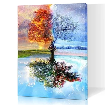 

RIHE Hot Four Season Tree Painting By Numbers,Frameworks coloring Paint by numbers,Wall Art Pictures, DIY Canvas Modular paintin