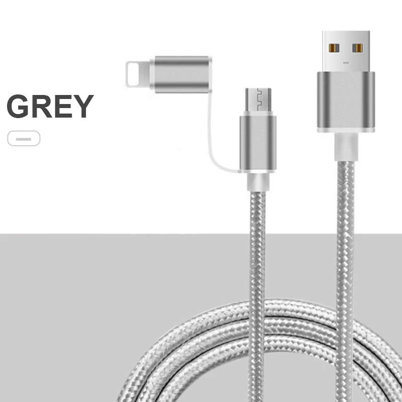 Gray VLAMPO 2 в 1 2.4A кабель передачи данных для быстрой зарядки быстрое зарядное устройство для Apple iPhone X 8 7 6 6S plus для samsung Xiaomi Redmi Android - Цвет: Gray