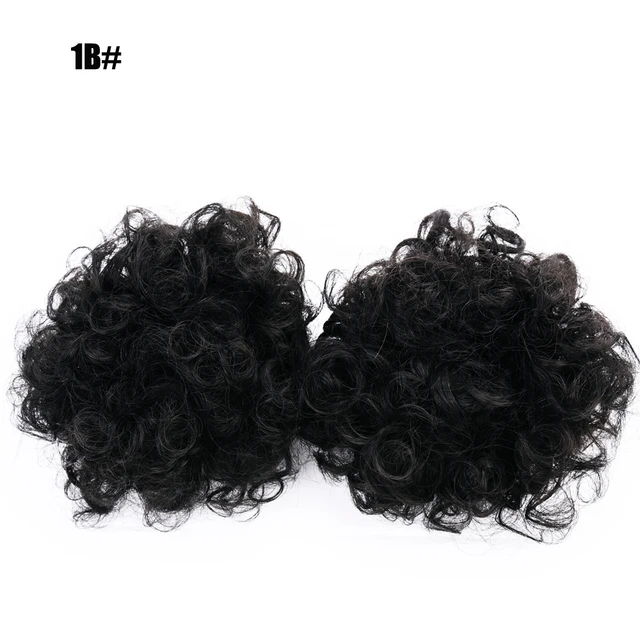 2Pcs Synthetic Afro Kinky Hair Bun Chignon Postiche Cheveux High Temperature Fiber Drawstring Ponytail on Puff Hair Bun For Kids 1B