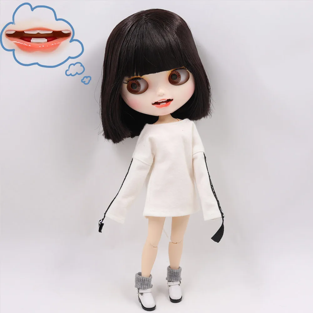 Ледяной обнаженный Blyth кукла No. BL0312 короткие темно-каштановые волосы резные губы открытый рот матовые индивидуальные лица соединение тела 1/6 bjd
