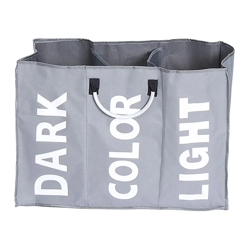 

3 Section Folding Laundry Basket Washing Toy Storage Hamper Bin Bag Bathroom Dark grey