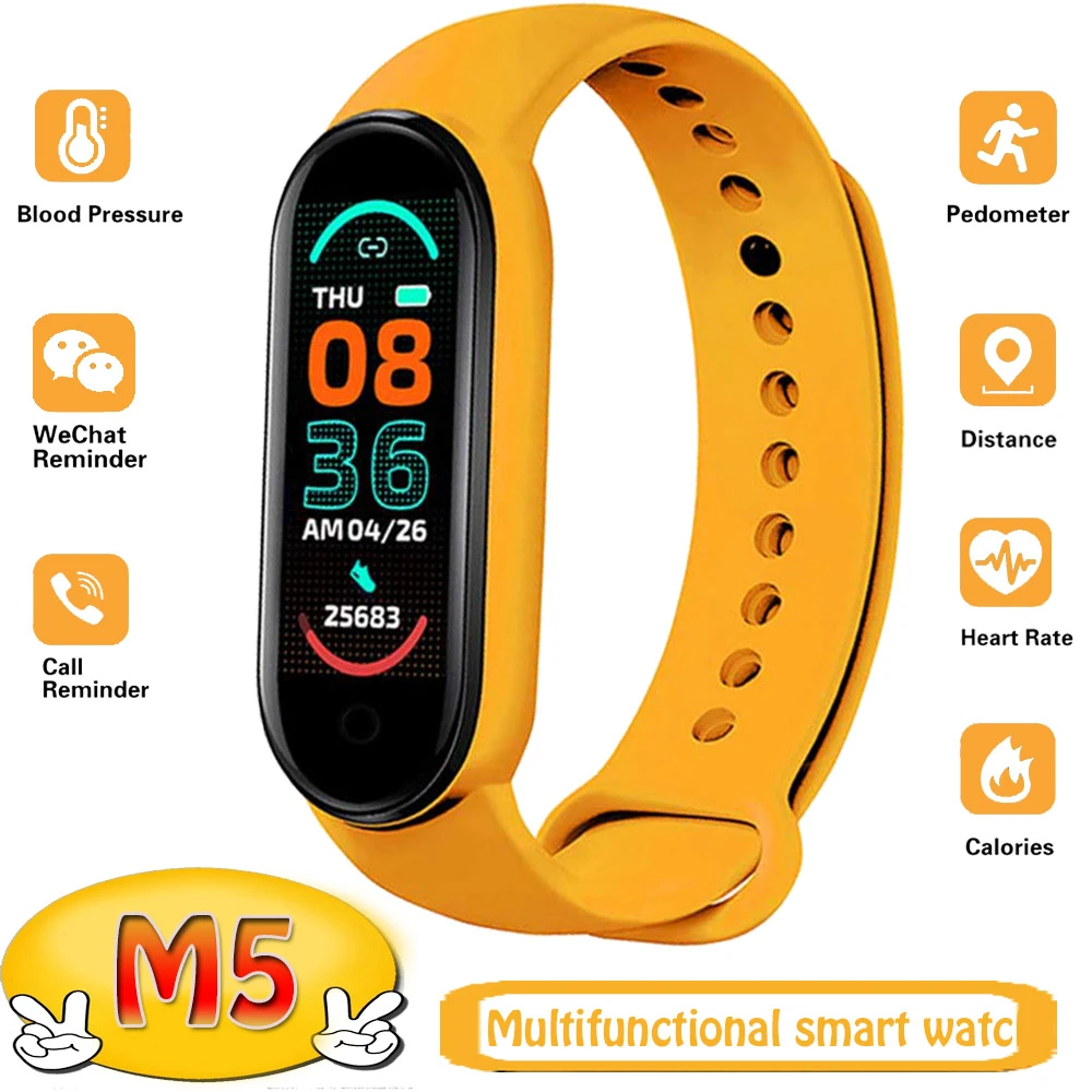 New M5 Fitness Bracelet Smart Watch Color Screen Bluetooth Caller Information Reminder Sleep Tracker Multifunctional Sport Band
