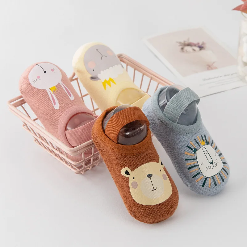 

1Pair Baby Foot Socks Cartoon Printed Infant Floor Socks Combed Cotton Non-slip Baby Low Socks With Tie Baby Toddler Floor Socks