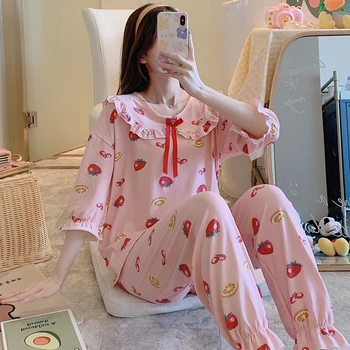 

Women Pajamas Set Long Sleeve Thin Cartoon Printed Cute Pyjamas Sleepwear Casual Homewear Female Pijama