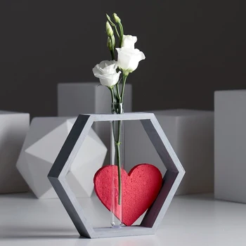 

Frame-vase for Flowers "hexagon with heart", color gray, 22x4x22 cm