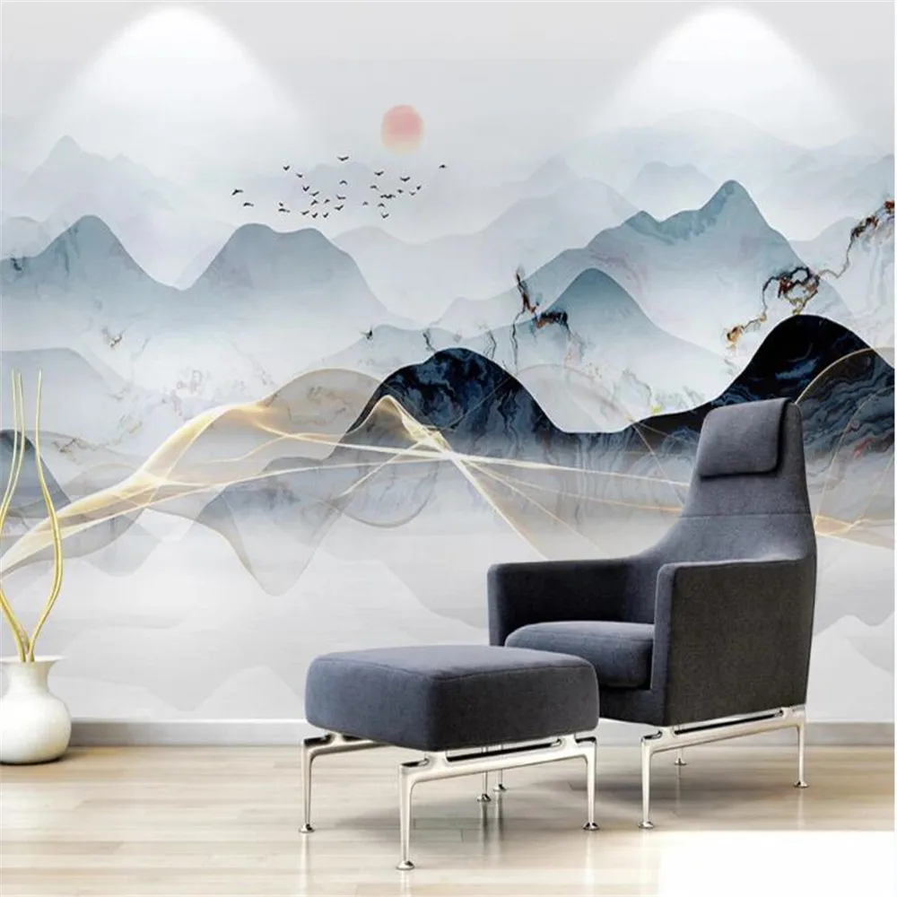 

Milofi modern Chinese atmosphere abstract stone pattern landscape series TV background wall painting wallpaper wall covering