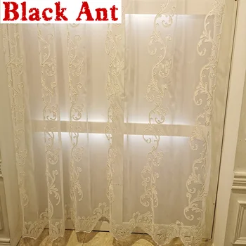 

European Light Luxury White Tulle Curtain Jacquard Embroidered Yarn Bedroom Living room Window Voile Sheer Panel Custom X737#3