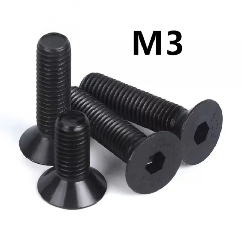 

100PCS M3x6/25mm DIN7991 GB70.3 Screws Cap Black Hex Socket Flat Countersunk Head Machine Bolt Carbon Steel 10.9 Metric Thread