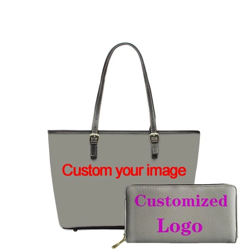 

ELVISWORDS Handbags&Wallet 2Pcs/Set Customize Print Shoulder Bags Purses Women's Leather Bag Casual Tote Lady Large Shopper Bag