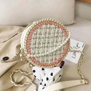 

Elegant Female Pearl Tote Round Bag 2019 Fashion New High Quality Wool Women's Designer Handbag Chain Shoulder Messenger Bag