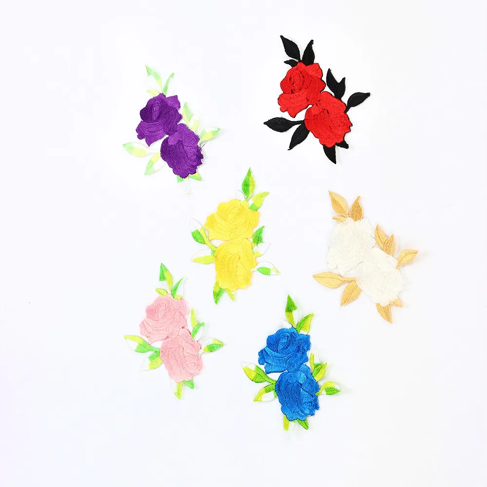 

1PC Rose Flower Applique Clothing Embroidery Patch Sticker Iron On Sew Cloth DIY Stripes Iron on Appliques Clothing Stickers