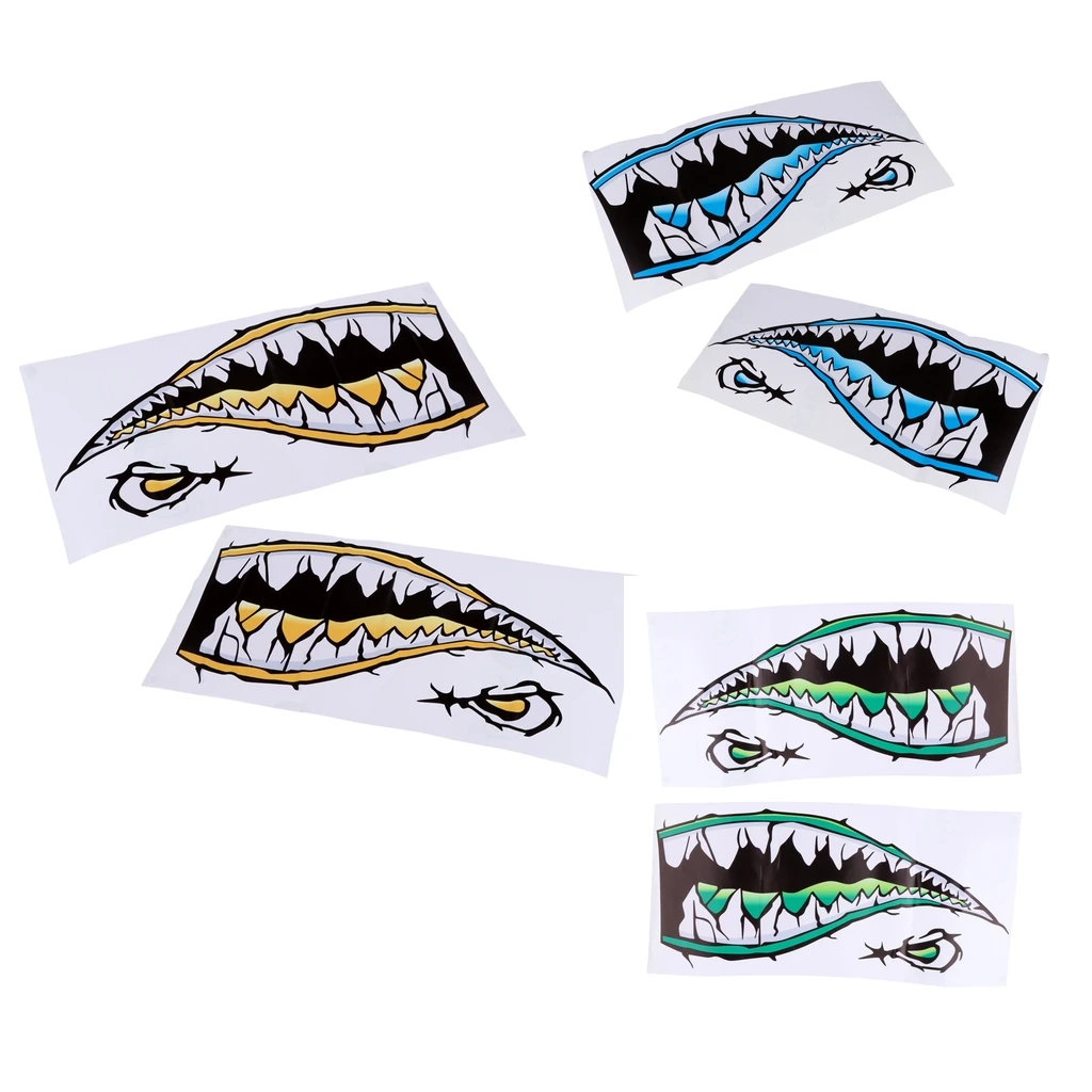 2 Pieces Waterproof Shark Teeth Mouth Decals Sticker for Kayak Canoe Fishing Inflatable Boat Surfboard Car Bumper Laptop Window