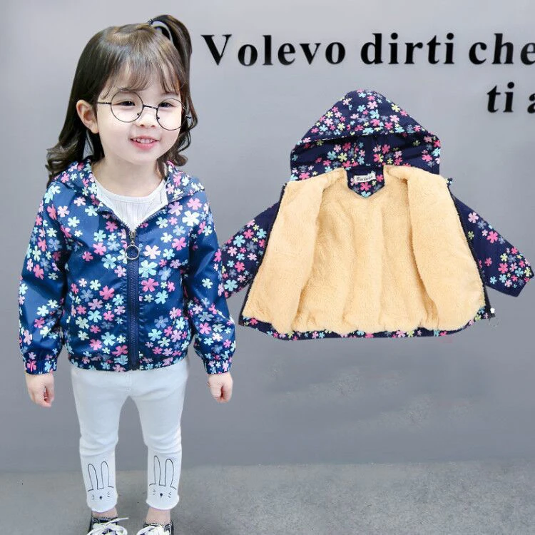 Зимние детские куртки; новые модные хлопковые плотные пальто с капюшоном и принтом для девочек; одежда для детей; теплая верхняя одежда из бархата для девочек; B5 - Цвет: picture color