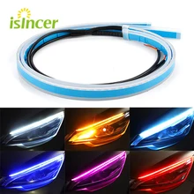 2pcs DRL Car Daytime Running Light LED Flexible Strip Auto Headlights White Turn Signal Yellow Brake Flow Lights Waterproof 12v