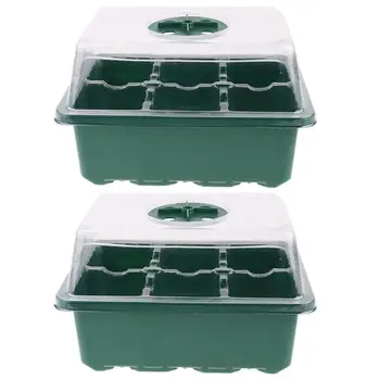 

2pcs 6-slot Seedling Box Adjustable Cover Case Breathable Plant Holder Flower Growing Case for Home Shop
