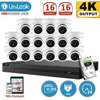 

UniLook 16Pcs 5MP Mini Dome IP Camera NVR Kit Outdoor Security System Weatherproof Audio Built in HDD NVR Kit Support P2P View