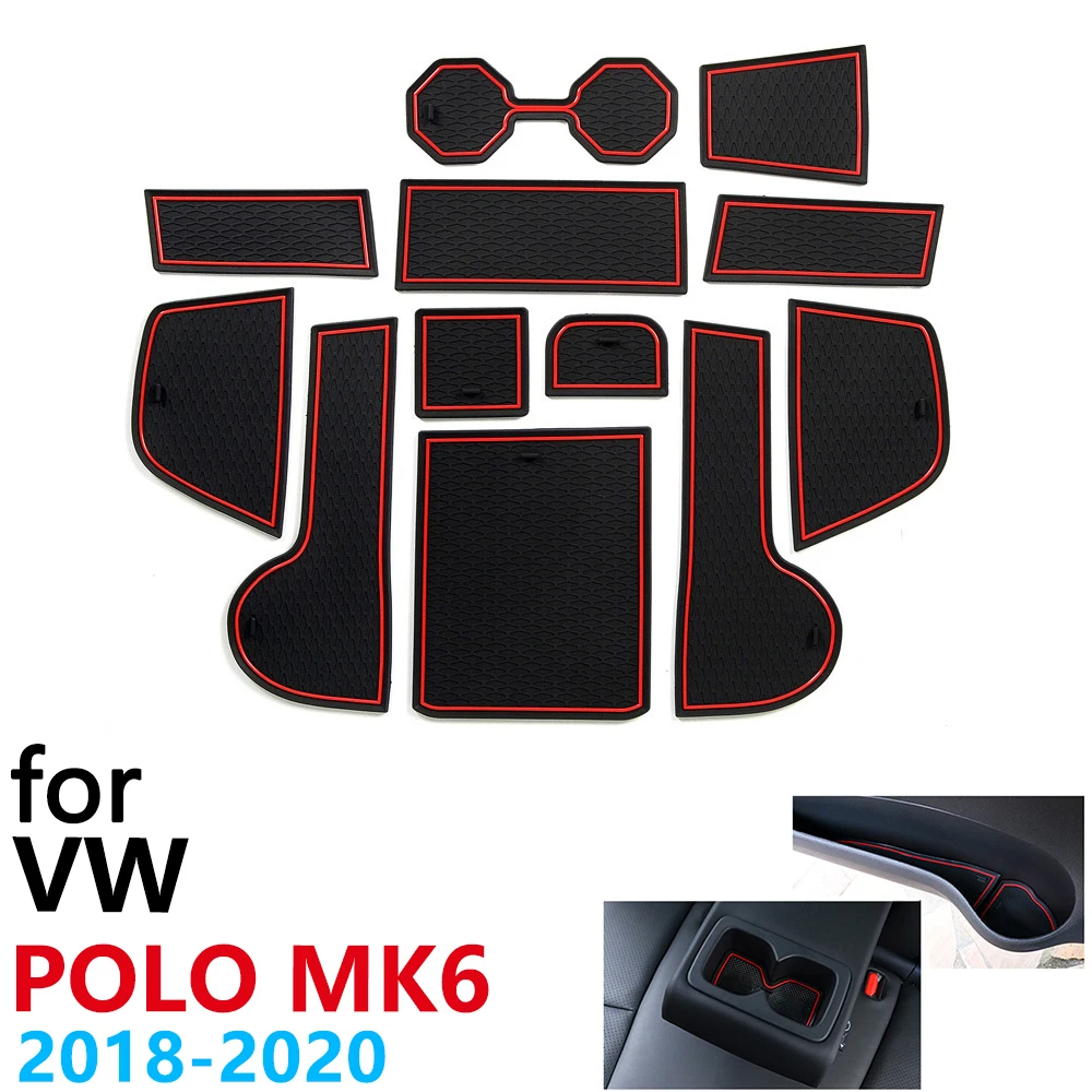 Online Alfombrilla de goma antideslizante para la ranura de la puerta del cojín para VW POLO MK6 Volkswagen 2018 2019 accesorios de 2020 alfombrilla para el coche para el teléfono