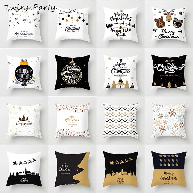 

Twins 45*45cm White Christmas Cushion Cover Christmas Car Home Sofa Decorative Pillowcase Plush Throw Pillow Case Home Decor