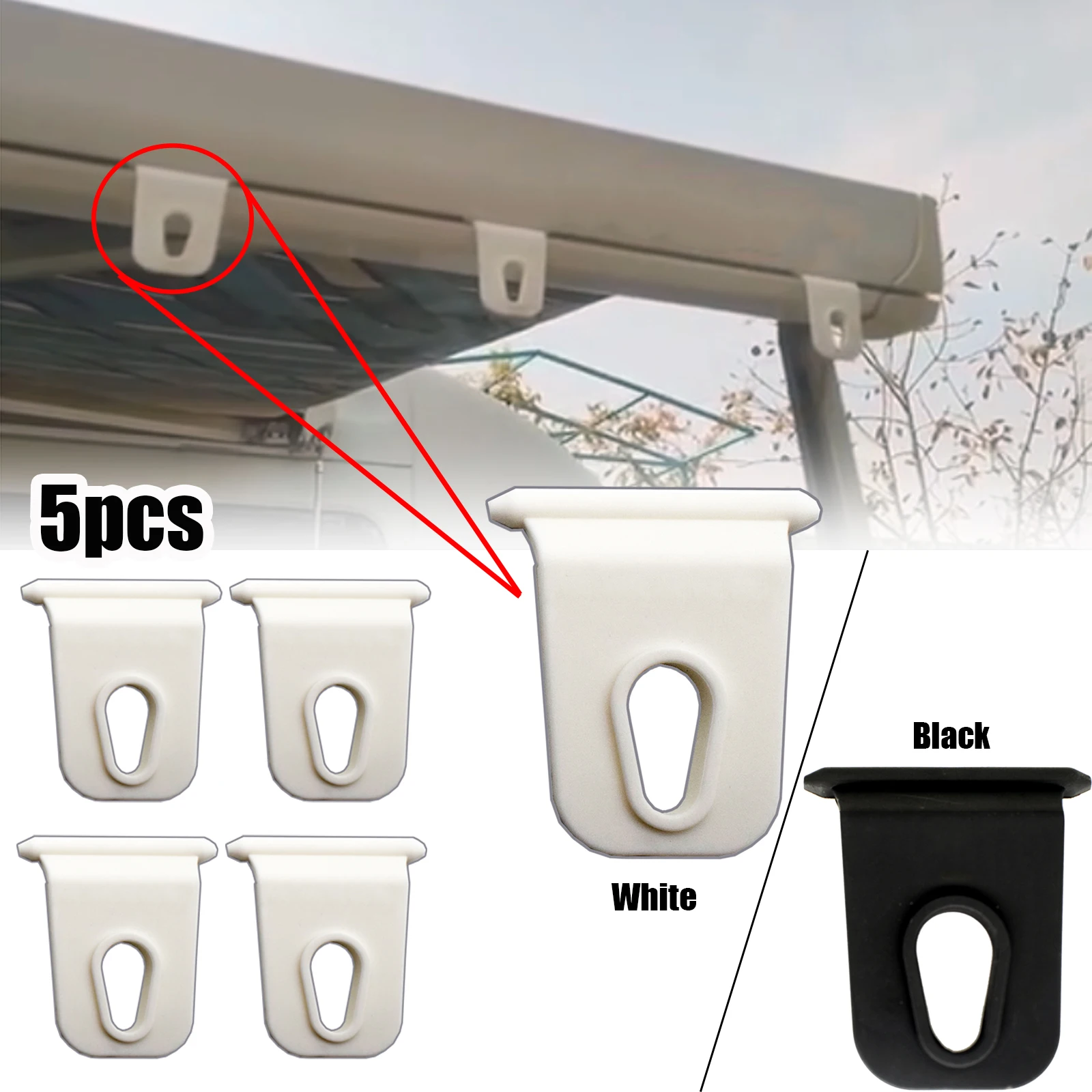 5Pcs Universal Black White RV Awning Hook Hanging Clothes Party Light