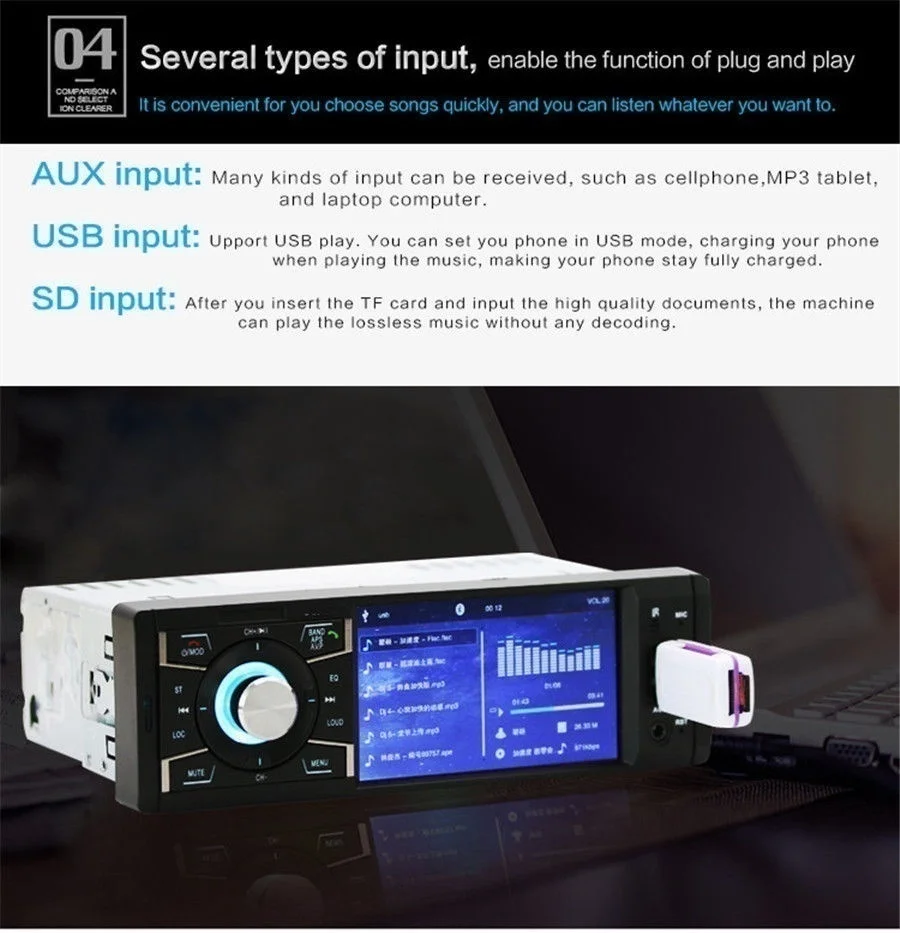 Автомобильный стерео с Bluetooth 4,1 дюймов один Din радио для автомобиля MP5 плеер USB/SD/AUX/FM приемник беспроводной пульт дистанционного управления