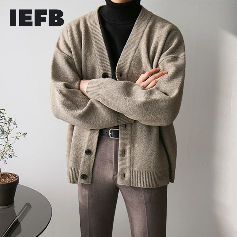 Мужской осенне-зимний плотный кардиган IEFB свитер корейская мода трикотажная