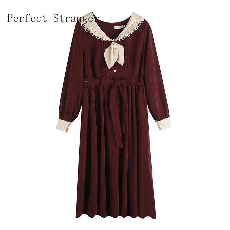 2020 Autumn Winter New Arrival Hot Sale Turn Down Collar Long Sleeve Women Long Dress