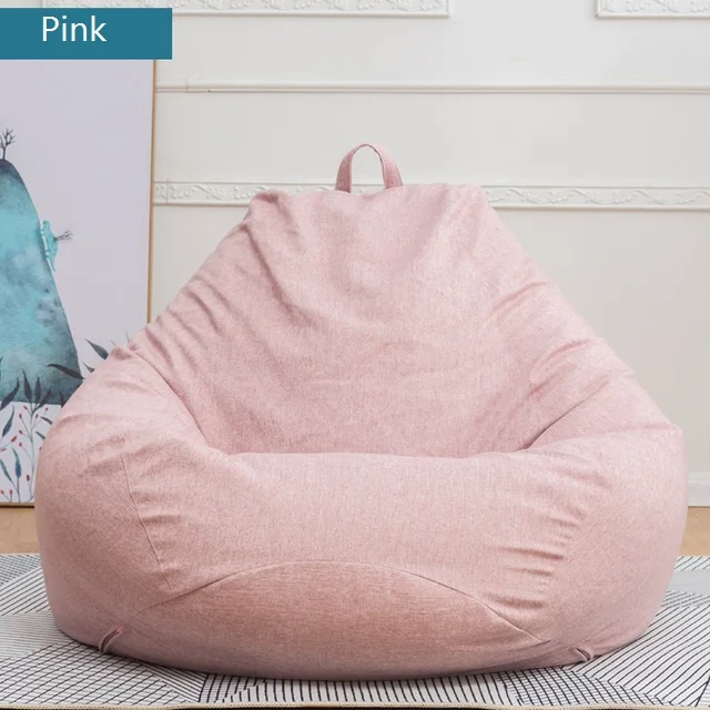 Маленький ленивый мешок фасоли диван крышка 70*80 см без обивки из льна для стула фасоли мешок диван татами гостиная мебель - Цвет: Розовый