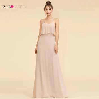 

Elegant Evening Dresses Long Ever Pretty A-Line Spaghetti Straps Sleeveless Ruffles Cheap Chiffon Formal Party Gowns Vestidos