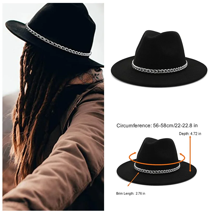 

Men Women Black Wide Brim Fedora Hat British style Trilby Party Formal Panama Cap Cowboy Autumn Winter Hats Wholesale