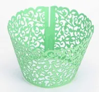 Светло-зеленый TTLIFE 12 шт., 9 цветов, розовая кружевная лоза, коробка для торта, белая срезанная бумага для свадебного кекса, подкладка для выпечки, бумажные обертки, бумажные чашки для торта - Цвет: Светло-зеленый