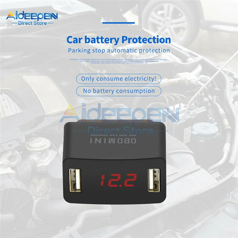 DC 5 В Dual USB OBD Мини Автомобильное зарядное устройство светодиодный дисплей напряжение обнаружения зарядное устройство Поддержка 12V24V Автомобильный источник питания защита от низкого напряжения