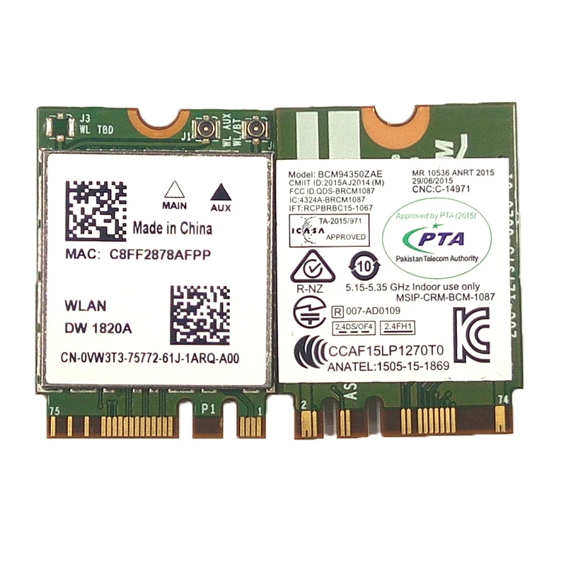 SSEA Broadcom BCM94350ZAE DW1820A 802.11AC 867 Мбит/с Bluetooth 4,1 BCM94350 M.2/NGFF Wi-Fi Беспроводной карты