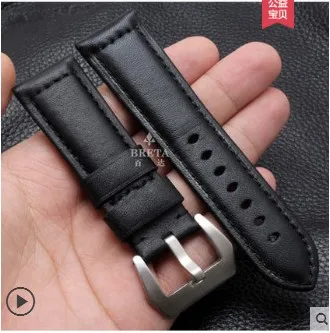 1 shengmeirui Leather watch band 20mm22mm24mm26mm brown black FOR Panerai Strap Replacement Steel Buckle - Цвет ремешка: 1