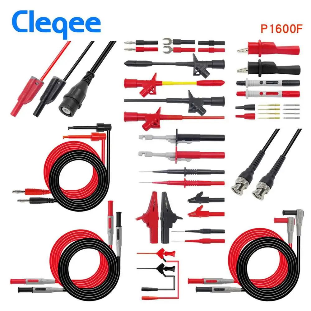 P1600F Cleqee P1600 серии вставной мультиметр зонд Тестовые провода комплект bnc-тестовый кабель автомобильный зонд набор IC тестовый крюк - Цвет: P1600F