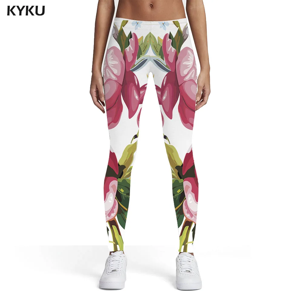 

KYKU Flowers Leggings Women Painting Elastic Art Trousers Cute Spandex Womens Leggings Pants Casual Jeggins Funky Pencil