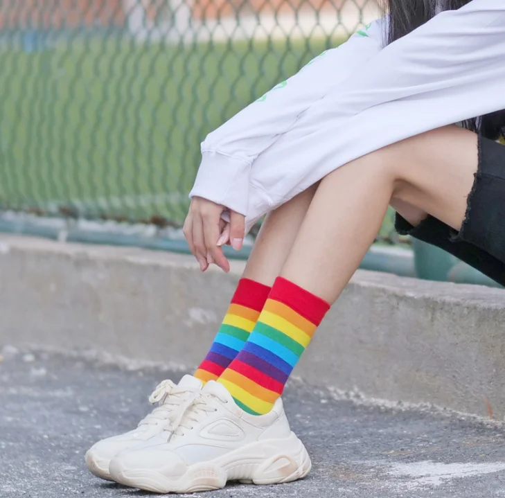 Winter Rainbow Stripe middle tube female socks day long socks trend Street Korean candy color socks Winter Rainbow Stripe middle tube female socks day long socks trend Street Korean candy color socks