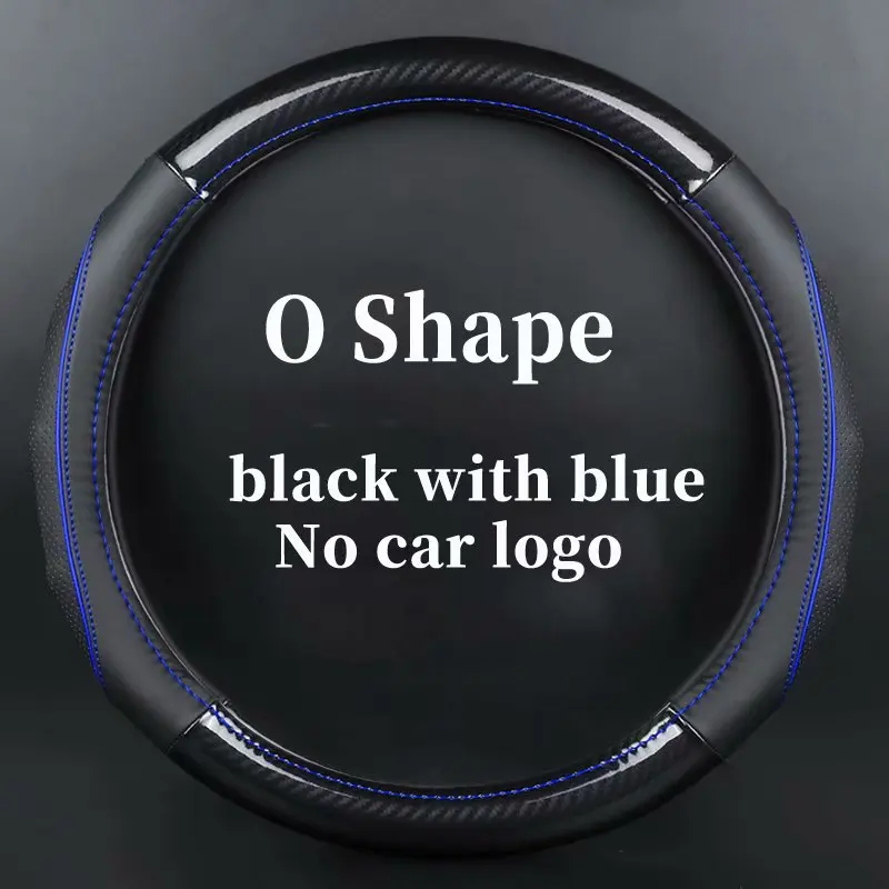 O-blue no logo Автомобиль из натуральной кожи углеродного волокна руль чехлы для Jeep Commander Патриот компас RENEGADE Grand Cherokee Wrangler - Название цвета: O-blue no logo