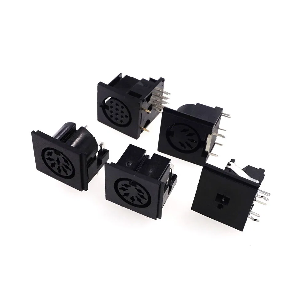 50 pcs Female Din Connector Receptacle 2 3 4 5 6 7 8 9 Pin Circular Connector Right Angle PCB Solder Sockets Solder Tin