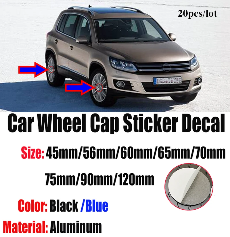 

For B6 B7 CC Golf MK5 MK6 Tiguan 20pcs Black/blue 45mm/56mm/60mm/65mm/70mm/75mm//90mm/120mmm Car Sticker Decal Label Covers