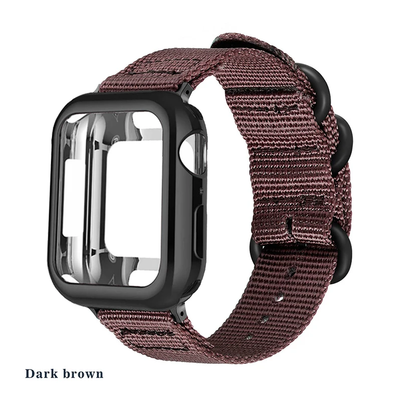 Нейлоновый спортивный ремешок+ чехол для apple watch 5, 4, 3, 2, 1 серия 42 мм, 44 мм, ремешок для Iwatch 38 мм, 40 мм, чехол для наручного браслета, аксессуары - Цвет ремешка: Dark brown