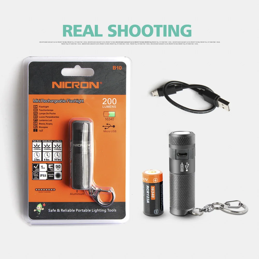 NICRON Мини светодиодный фонарик B10 водонепроницаемый IP4X USB перезаряжаемый литий-ионный аккумулятор брелок фонарик для наружного освещения
