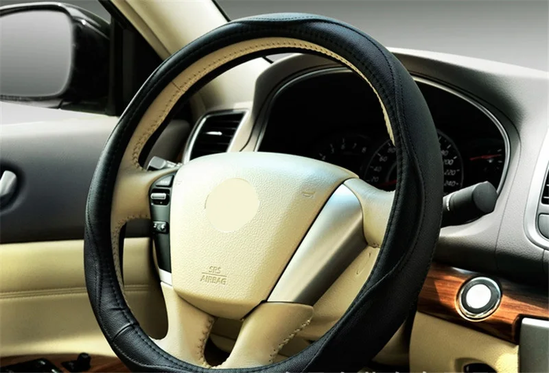 Кожаный чехол для рулевого колеса автомобиля 38 см 15 ''автомобильный Стайлинг спортивный Авто рулевое покрытие противоскользящие универсальные автомобильные аксессуары