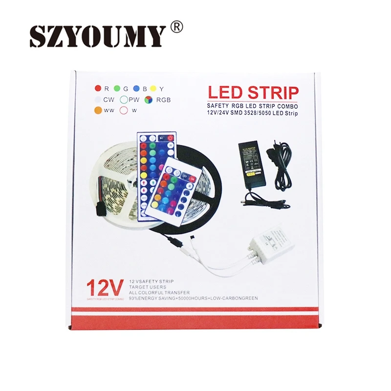 SZYOUMY низкая цена Блистер пакет SMD 3528 RGB не водонепроницаемый светодиодный 5 м 300 светодиодный S + 24 ключ контроллер + адаптер 5 комплектов