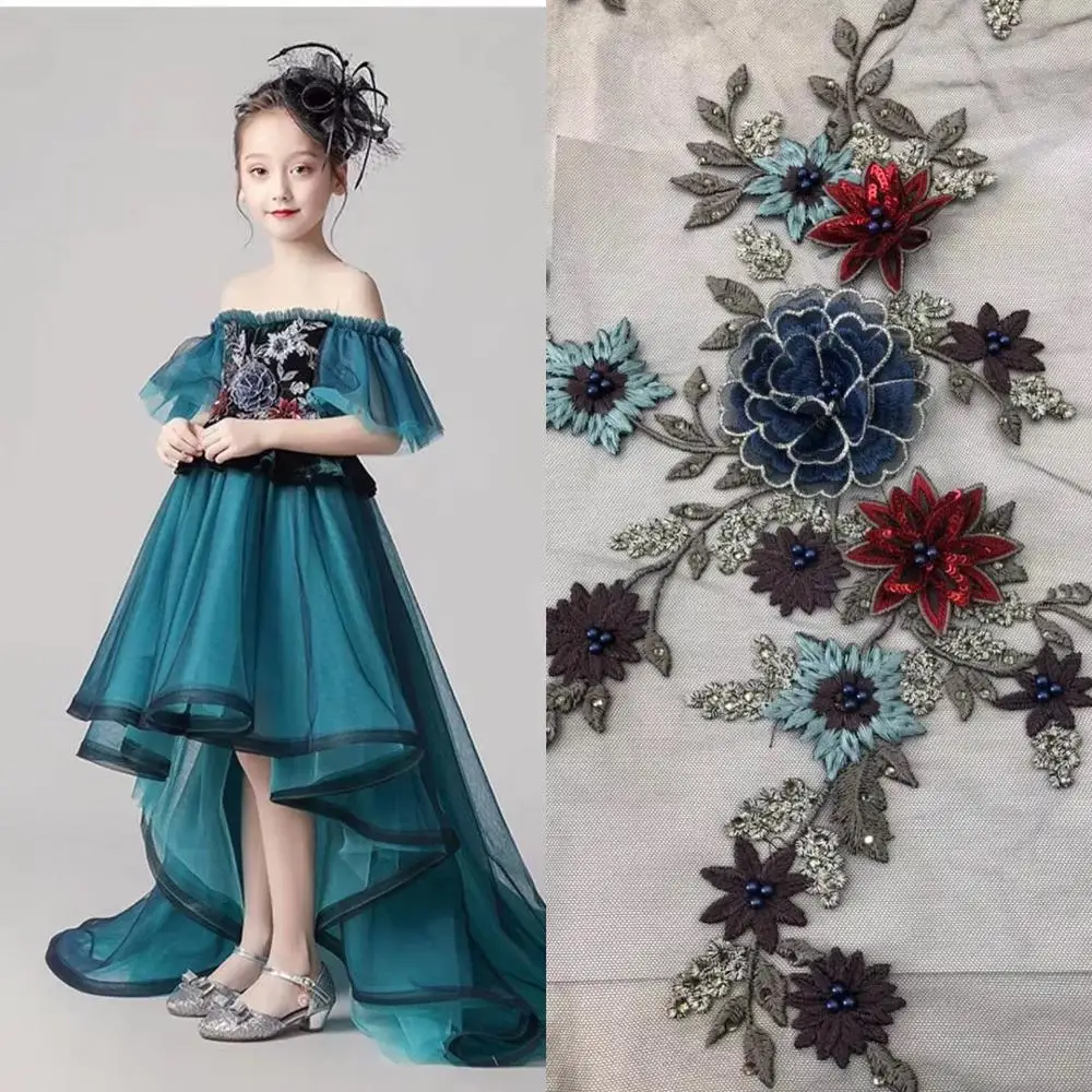 

Stylish elegance Wedding Lace Fabric beaded 3d flower fabric embroidered bridal/evinging/show dress lace fabric 5 Yards