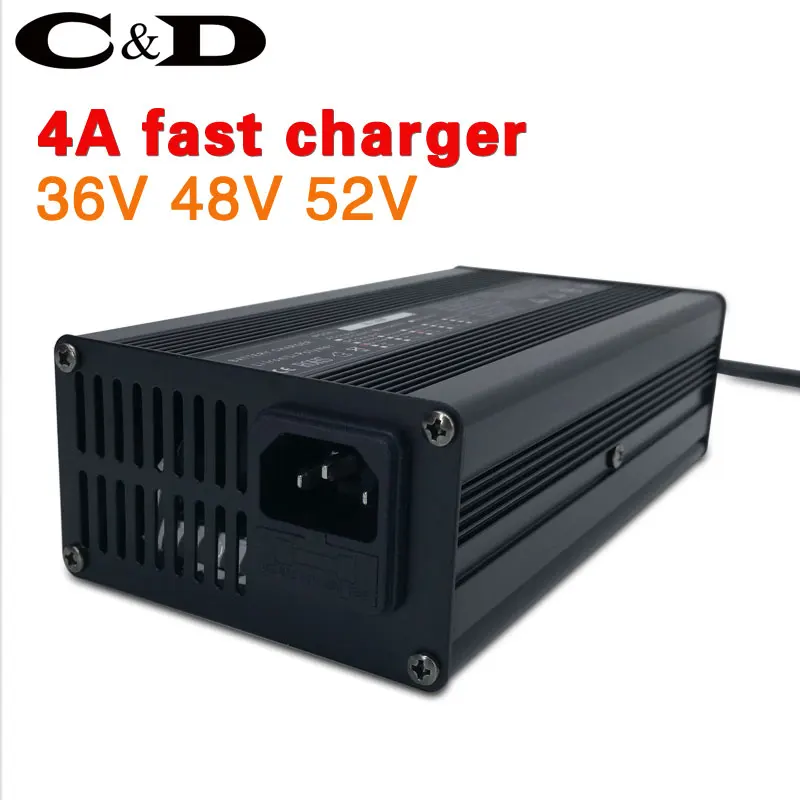 Perfect 36V 48V 52V Lithium battery charger 4A fast charger 42V 54.6V 58.8V li-ion battery pack charger ebike electric bike DC XLR RCA 4
