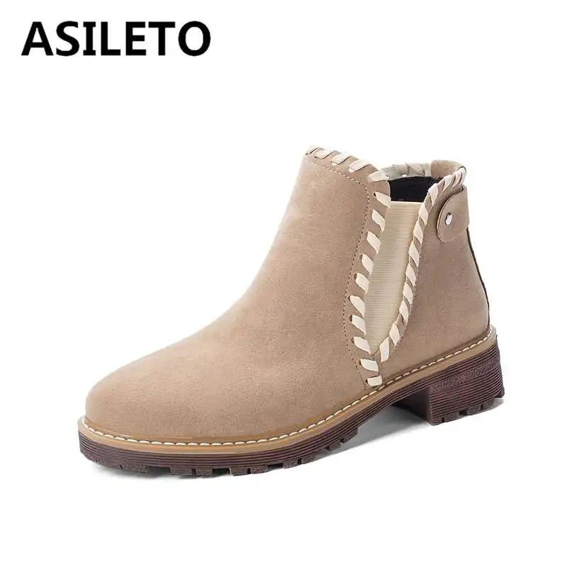 ASILETO/женские ботинки Сезон осень-зима Обувь из замши с круглым носком Женские