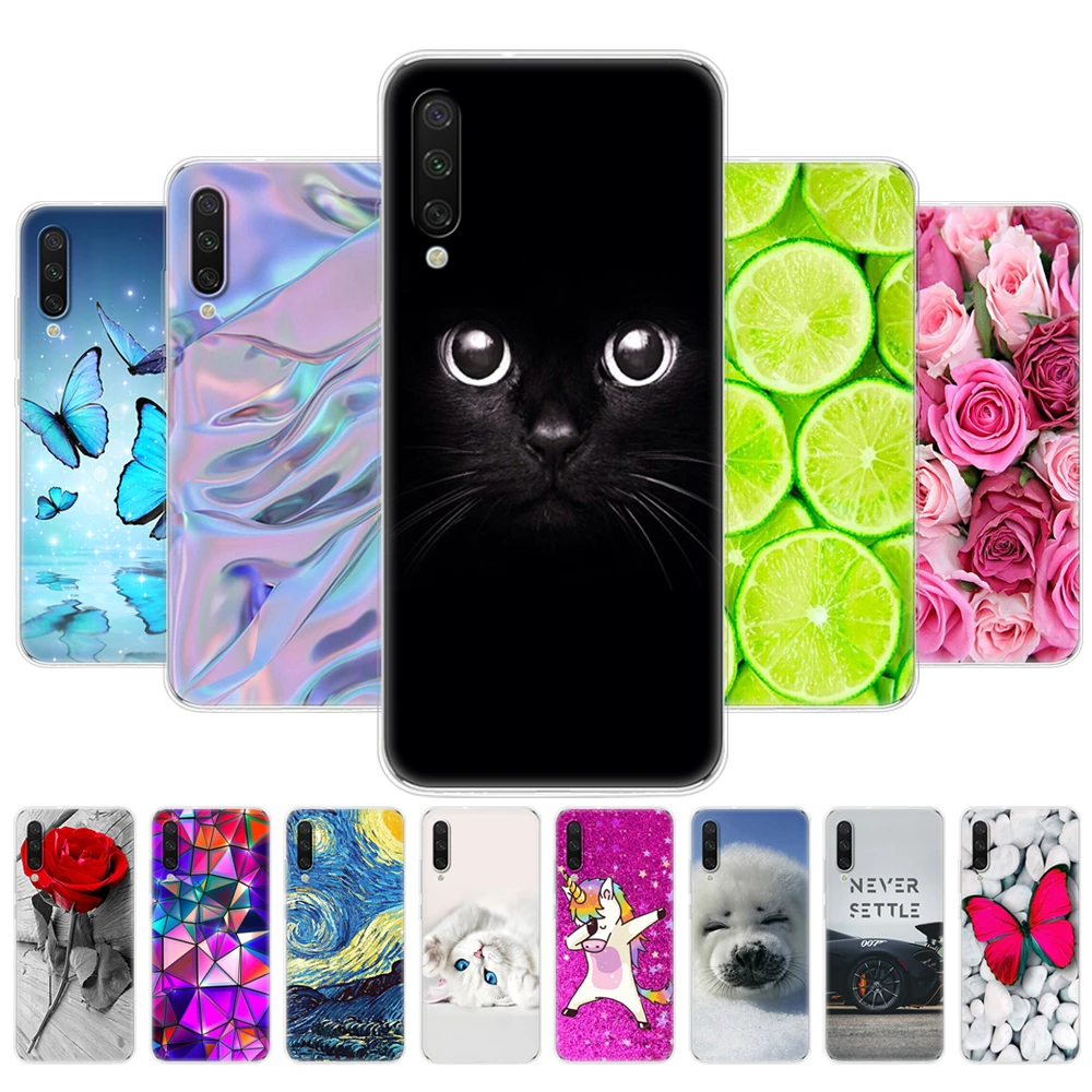 xiaomi leather case silicone Cover For Xiaomi MI A3 Case Full Protection Soft tpu Back Cover Phone Cases For Xiomi MI A3 bumper Coque cat flower xiaomi leather case cover